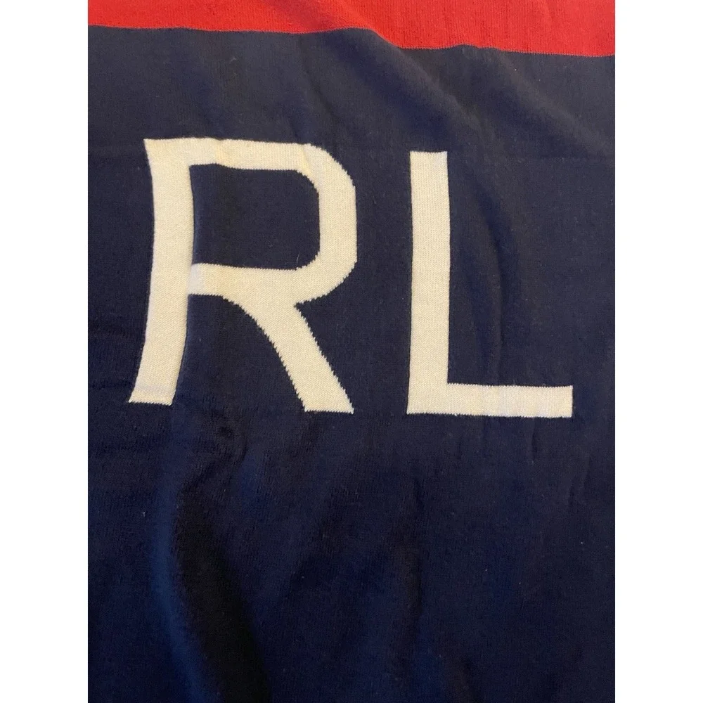 Vtg Red White Blue Polo Ralph Lauren  RL -67 Flag Throw Blanket Knit 100% Cotton